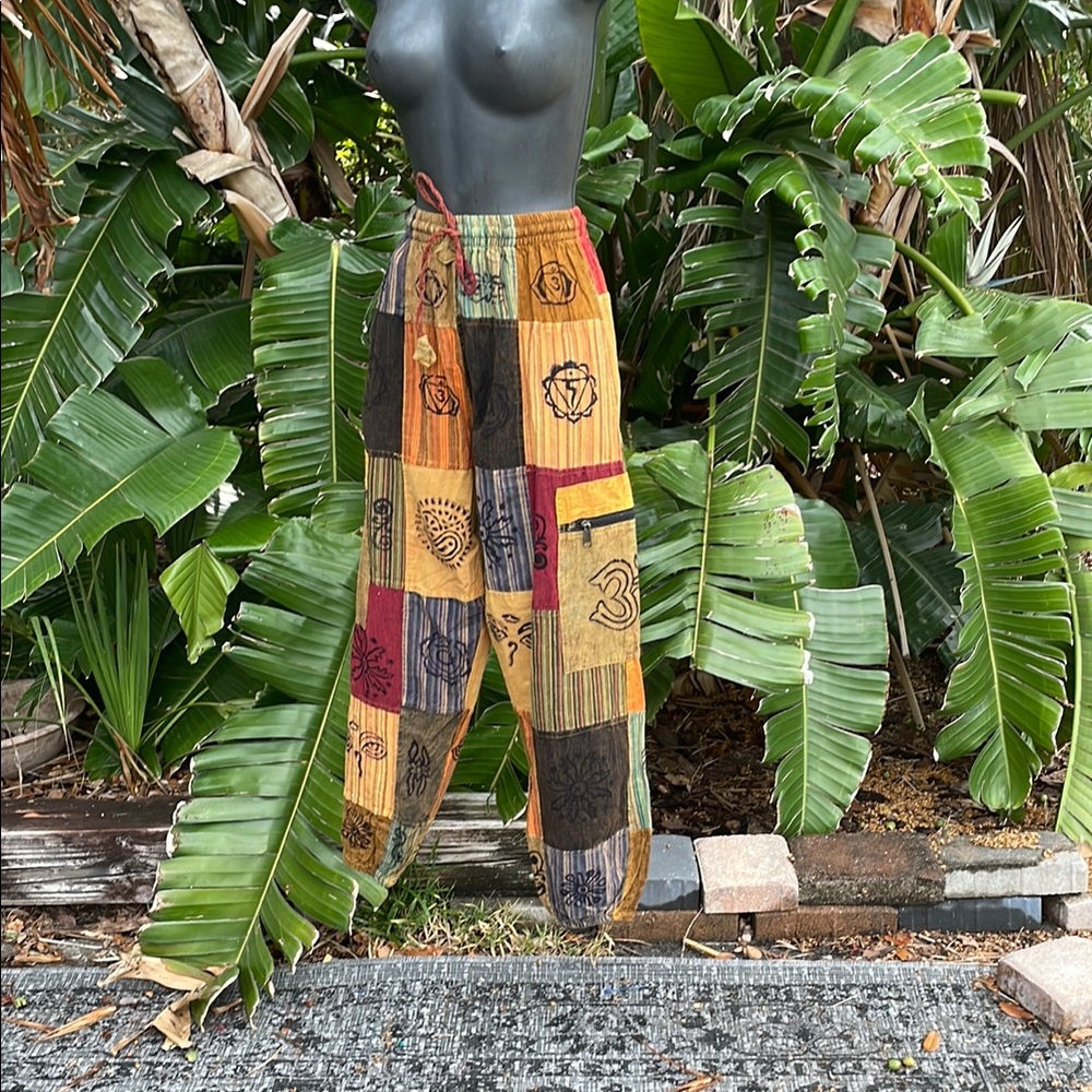 From Nepal, Patchwork, Cotton Pants With Cargo Zi… - image 1